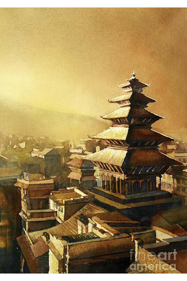 600x900 Nyatapola Temple Nepal Painting By Ryan Fox - Nepali Painting