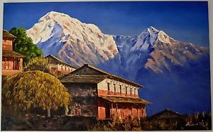 300x186 Landscape Hand Painted Mountain 120cmx 74cm Art Nepal Oil Painting - Nepali Painting