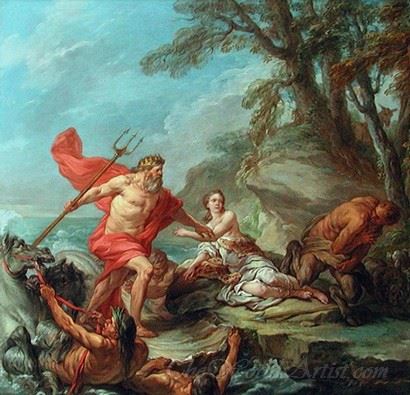 410x395 Neptune And Amymone By Carle Van Loo Oil Painting The World's Artist - Neptune Painting