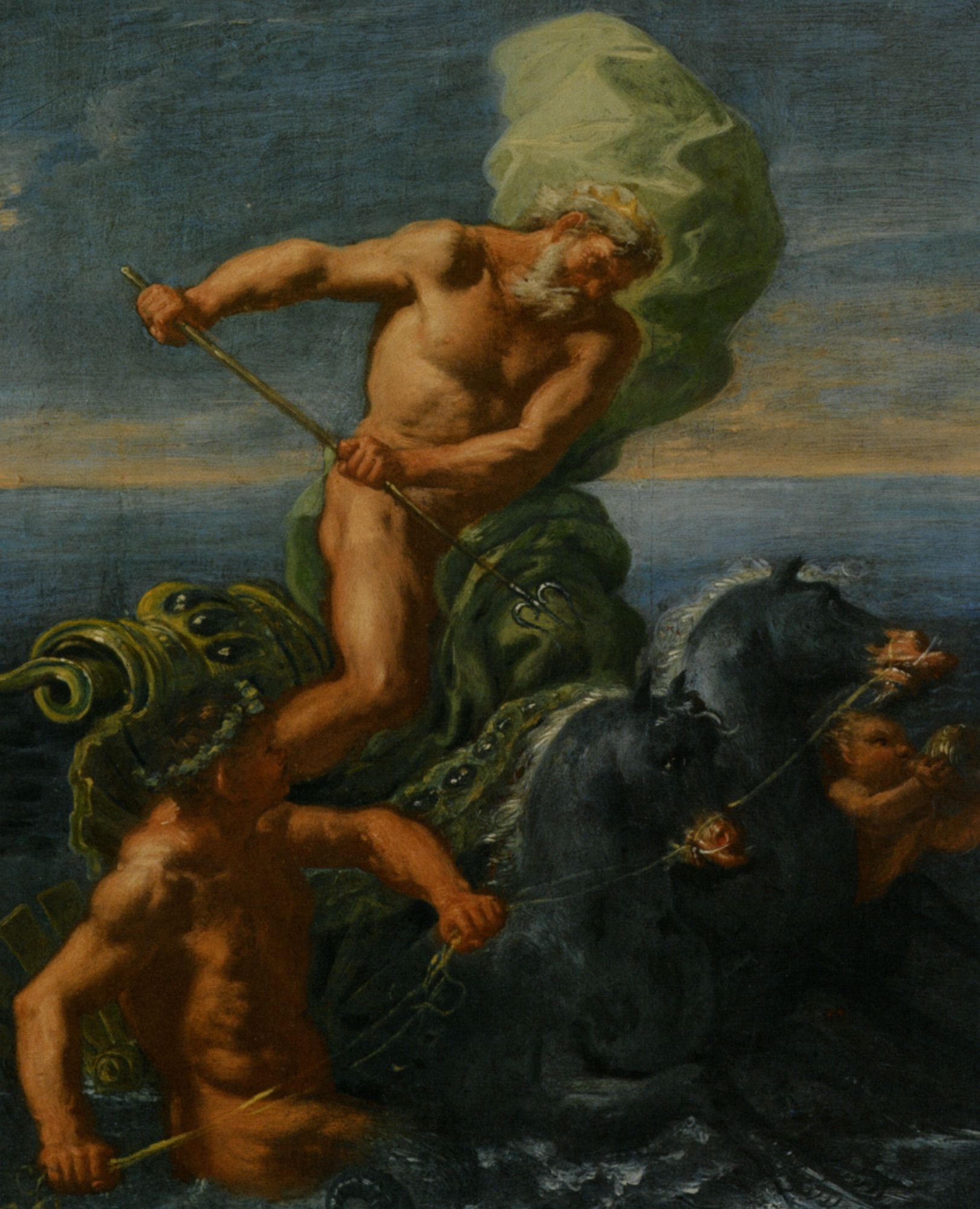 1621x2000 Neptune And His Chariot Of Horses By Domenico Antonio Vaccaro - Neptune Painting