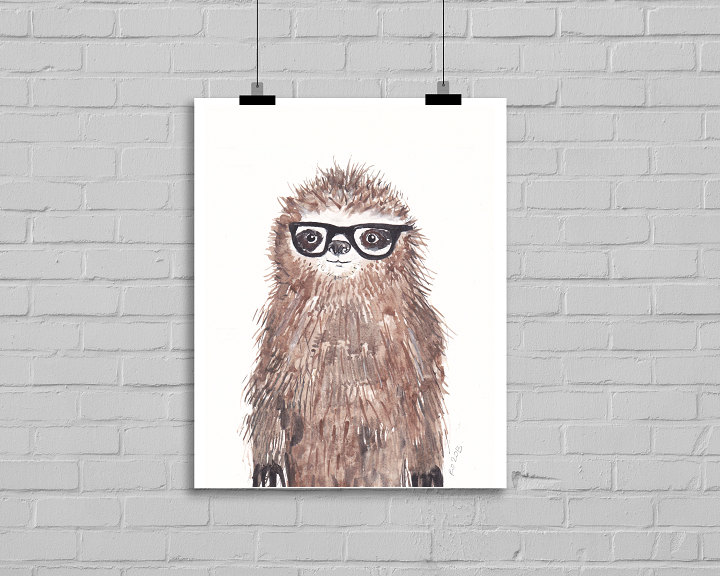 720x576 Geek Sloth Wall Art Print Watercolor Painting Print Bedroom Wall - Nerd Painting