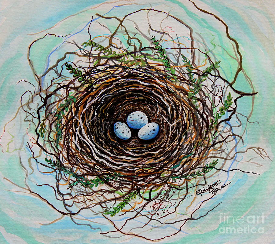 900x799 The Botanical Bird Nest Painting By Elizabeth Robinette Tyndall - Nest Painting
