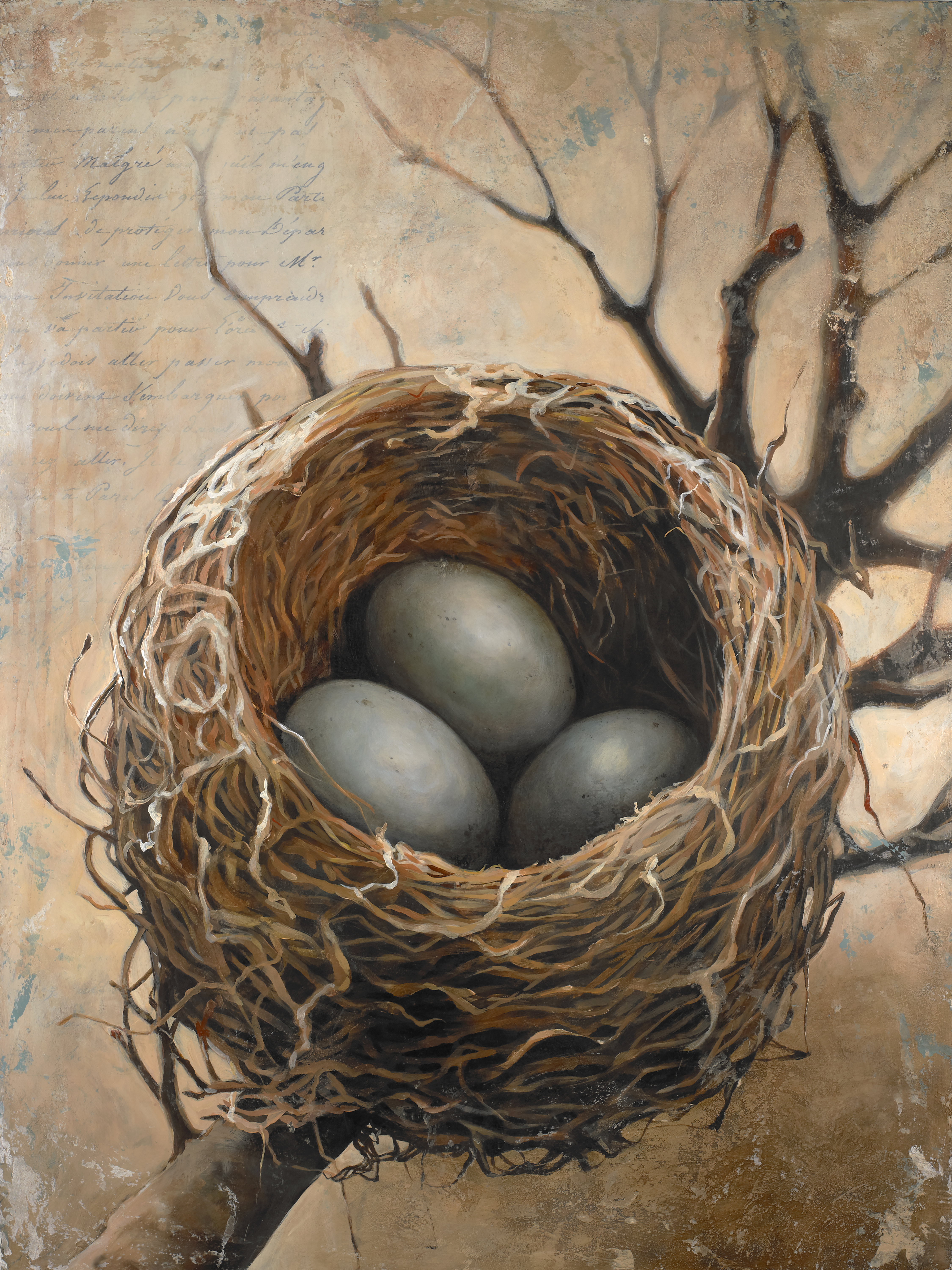 4500x6000 Nest Painting With Three Eggs (1) Artwork, Prints, Home Decor - Nest Painting