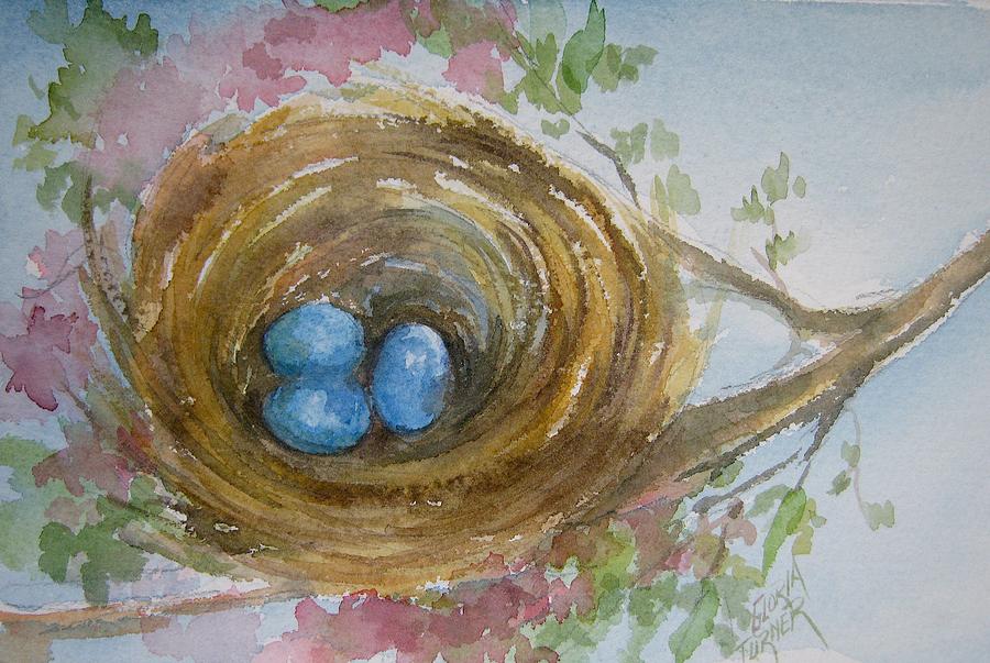 900x603 Birds Eggs In A Nest Painting By Gloria Turner - Nest Painting