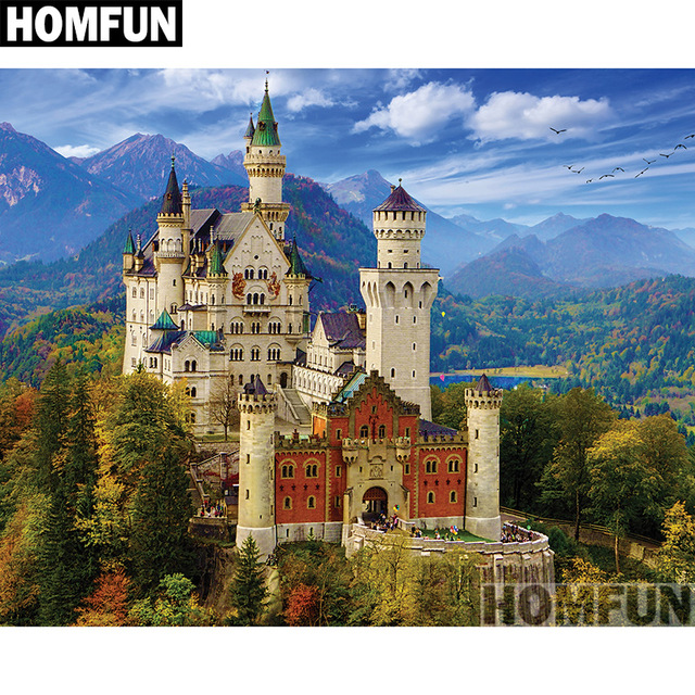 640x640 Homfun Full Squareround Drill 5d Diy Diamond Painting - Neuschwanstein Castle Painting
