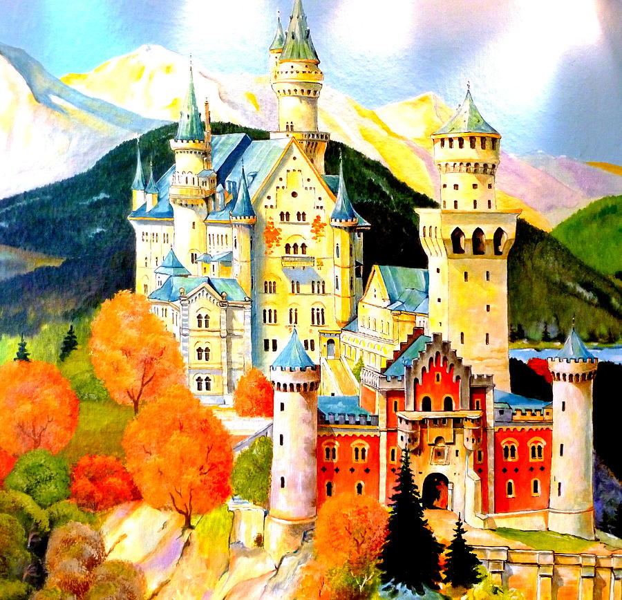 900x868 Neuschwanstein Castle In The Fall Painting By The Creative Minds - Neuschwanstein Castle Painting