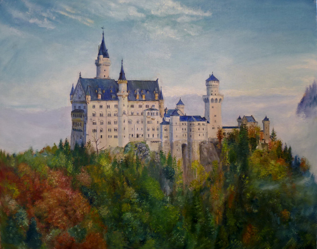 1008x792 Neuschwanstein Castle By Dashinvaine - Neuschwanstein Castle Painting