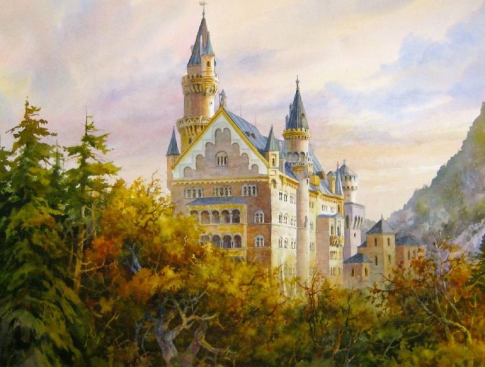 1000x758 Neuschwanstein Castle Roland Lee - Neuschwanstein Castle Painting