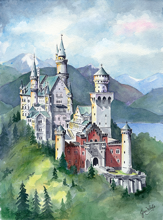 521x700 Neuschwanstein Painting By Jean Walker White - Neuschwanstein Castle Painting