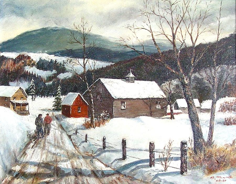 900x705 New England Winter Scene Painting By Nicholas Minniti - New England Painting