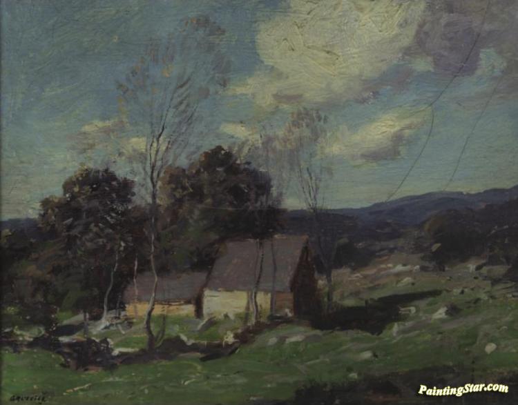 750x587 Old New England Farm Artwork By George M. Bruestle Oil Painting - New England Painting