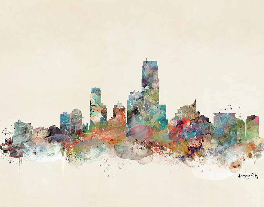 900x707 Jersey City New Jersey Skyline Painting By Bleu Bri - New Jersey Painting