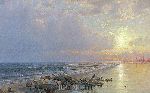 498x310 Sunset On The New Jersey Coast William Trost Richards Painting - New Jersey Painting