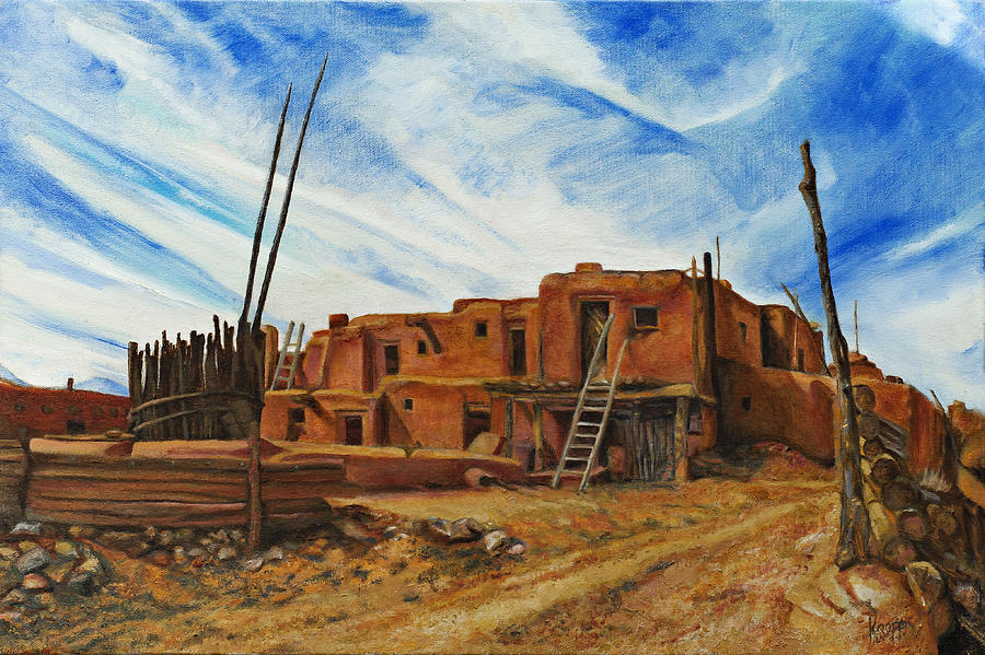 900x599 Desert Village New Mexico Painting By Kathy Knopp - New Mexico Painting