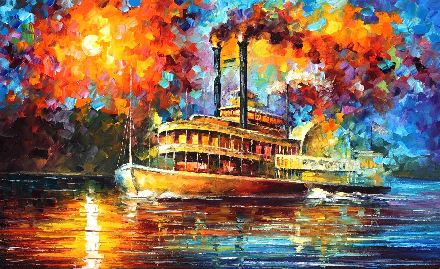 1545x946 New Orleans River Palette Knife Oil Painting On Canvas By Leonid - New Oil Painting