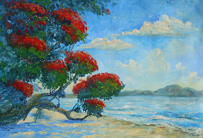 713x484 Pohutukawa Art Oil Painting New Zealand Ekaterina Chernova - New Oil Painting