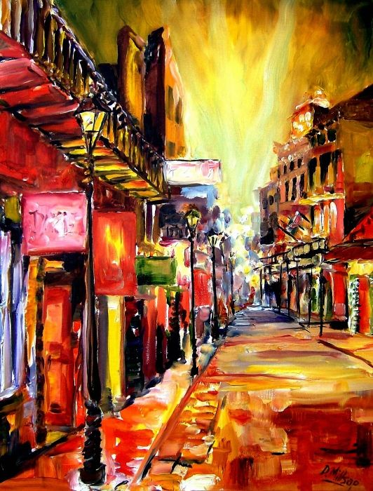 532x700 Oil Painting Of New Orleans' Bourbon Street New Orleans Art - New Orleans Bourbon Street Painting