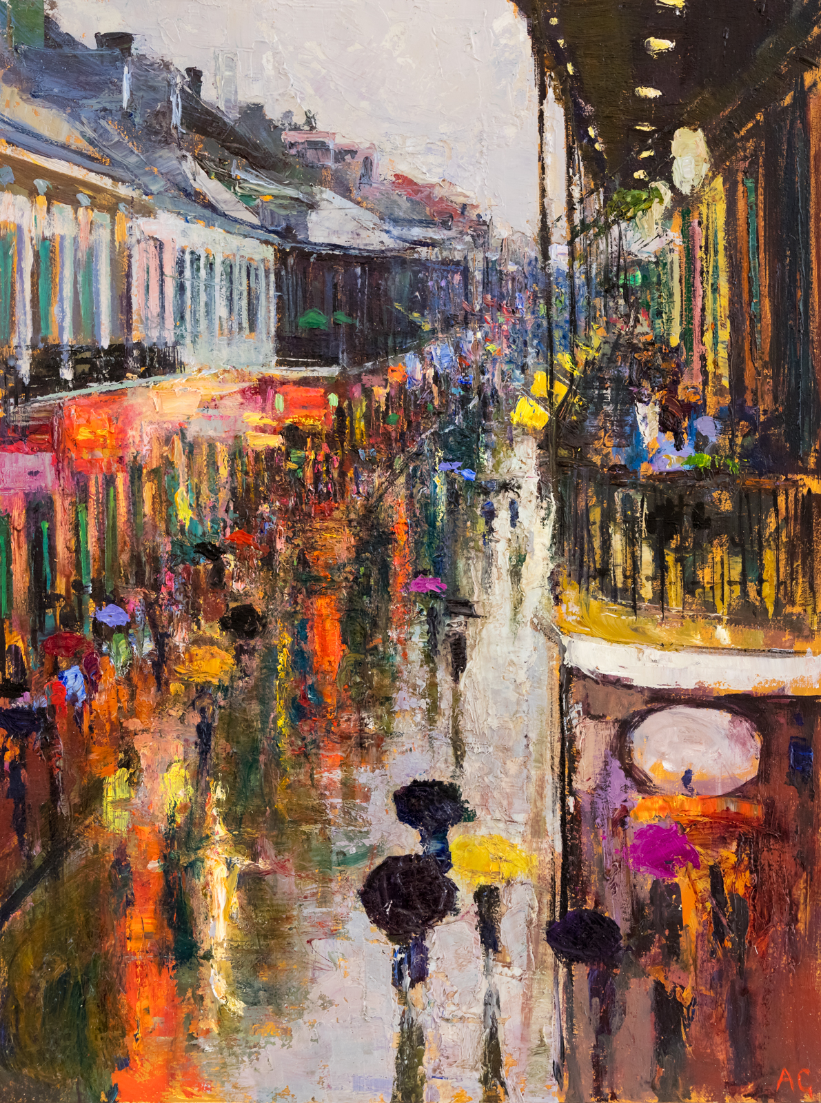 1191x1600 Andrew Gifford Bourbon Street In The Rain New Orleans Oil On Panel - New Orleans Bourbon Street Painting