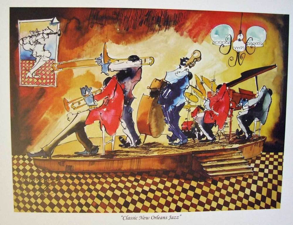 1000x768 Leo Meiersdorff Classic Jazz Band Art Print New Orleans French - New Orleans Jazz Painting