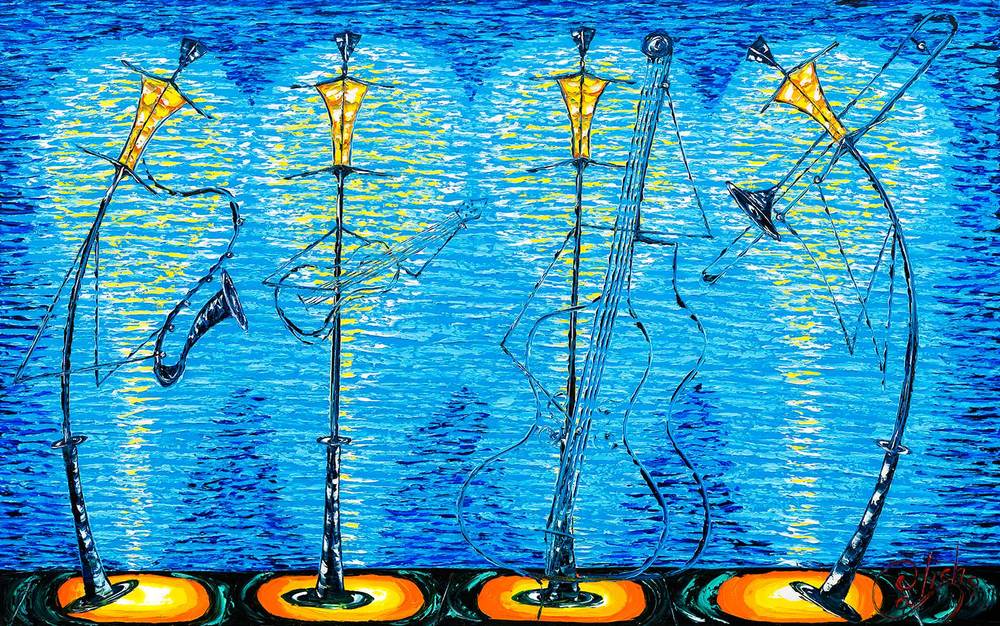 1000x626 New Orleans' French Quarter Original Oil Paintings. Caliche - New Orleans Jazz Painting