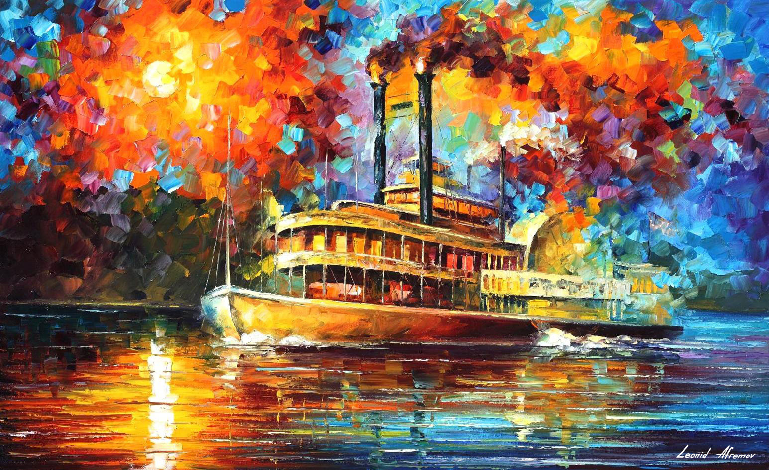1545x946 New Orleans River Palette Knife Oil Painting On Canvas By Leonid - New Orleans Oil Painting