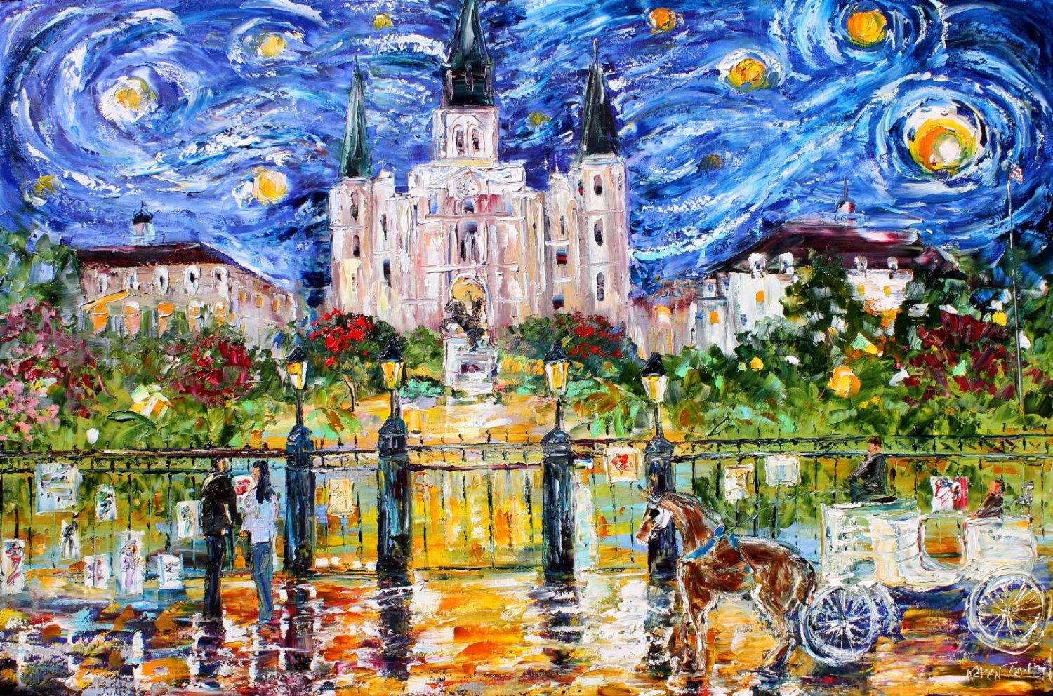 1500x992 Fine Art Print Jackson Square New Orleans Starry Night Prints - New Orleans Oil Painting