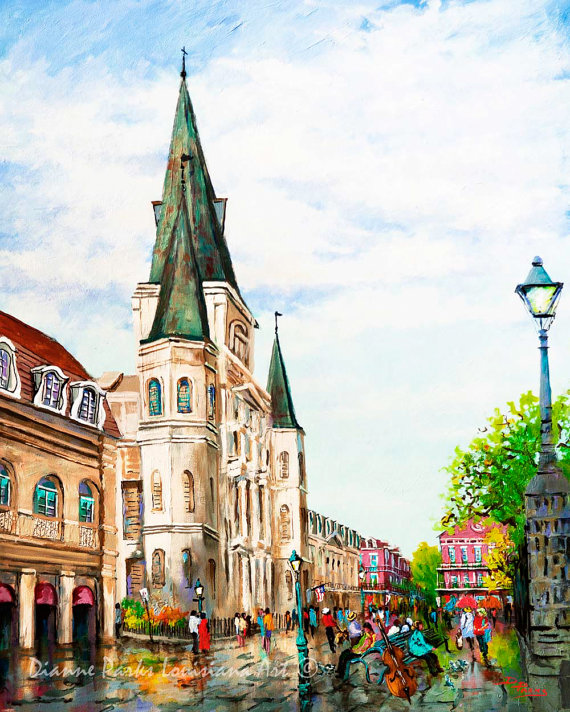 570x712 New Orleans Art St Louis Cathedral Impressionist Painting - New Orleans Painting