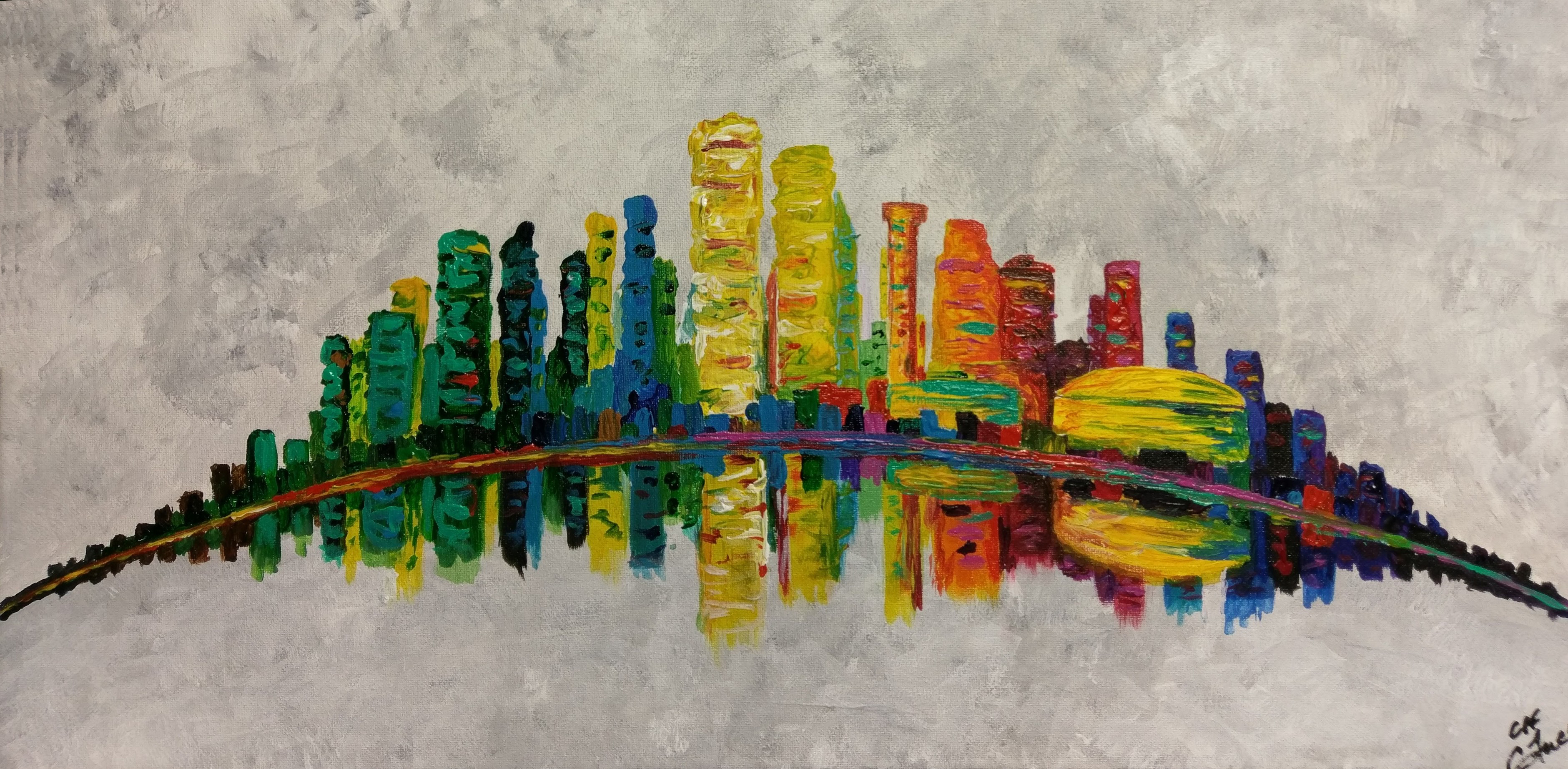 3761x1844 My Paintings Are Now Hanging In Water Street Bistro C. P. F. - New Orleans Skyline Painting