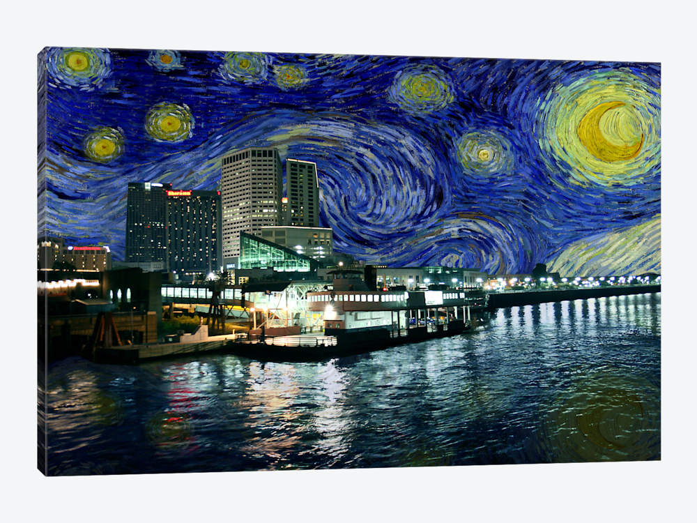 1000x750 New Orleans, Louisiana Starry Night Skyline C 5by5collective - New Orleans Skyline Painting