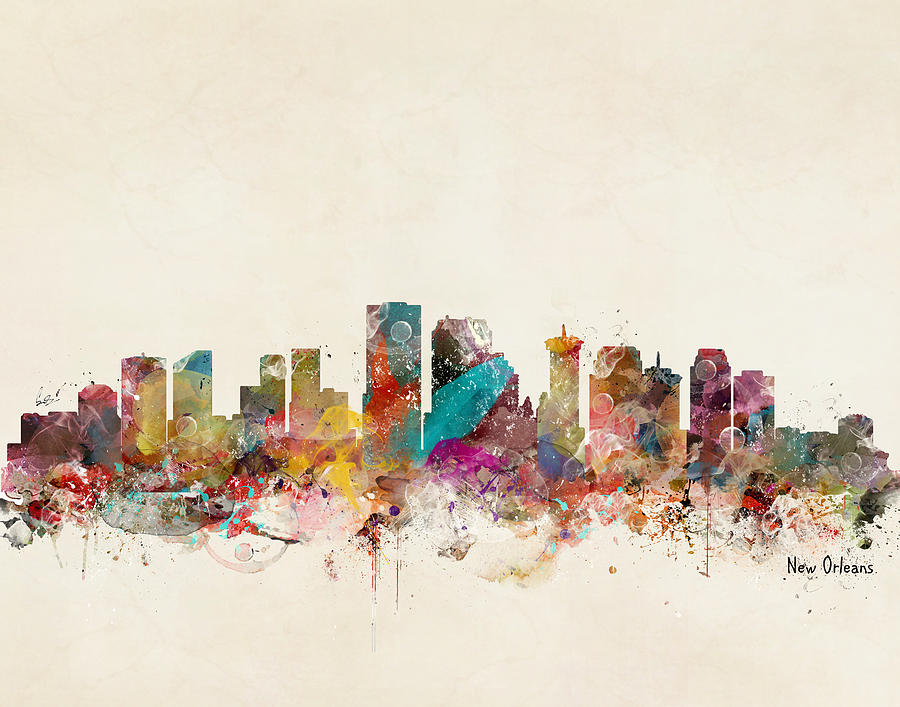 900x707 New Orleans Louisiana Skyline Painting By Bleu Bri - New Orleans Skyline Painting
