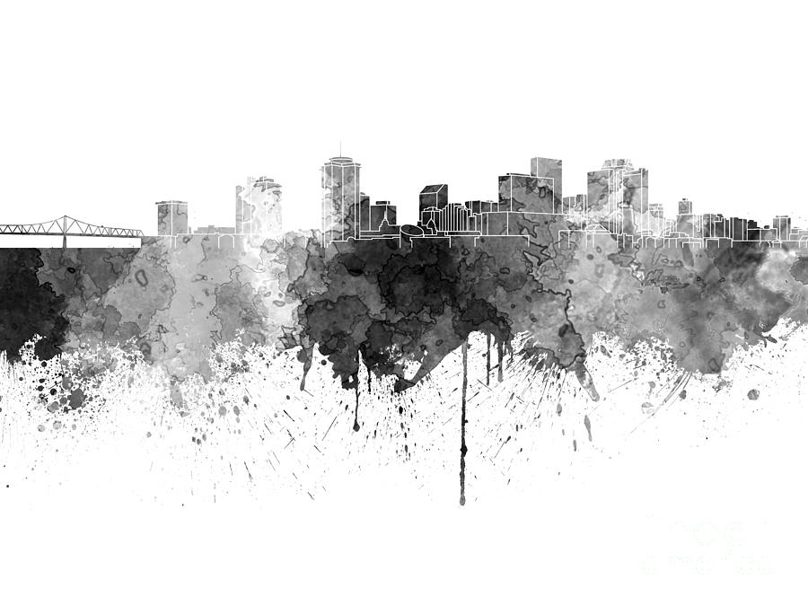 900x675 New Orleans Skyline In Black Watercolor On White Background - New Orleans Skyline Painting