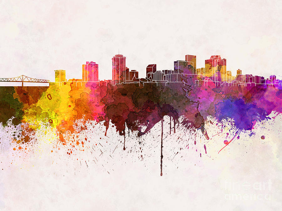 900x675 New Orleans Skyline In Watercolor Background Painting By Pablo Romero - New Orleans Skyline Painting