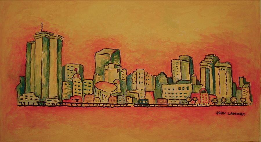 900x489 New Orleans Skyline Painting By Joan Landry - New Orleans Skyline Painting