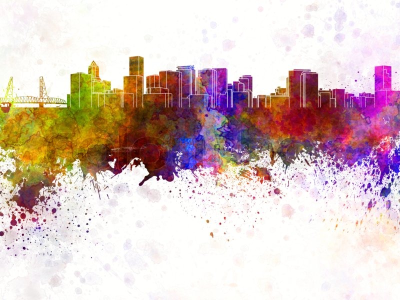 800x600 Portland Skyline In Watercolor Background Stock Photo Colourbox - New Orleans Skyline Painting