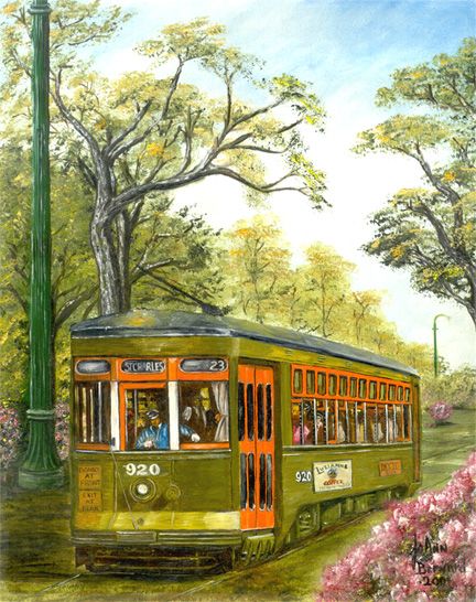 432x546 Streetcar Paintings, New Orleans French Quarter Scene Paintings - New Orleans Streetcar Painting