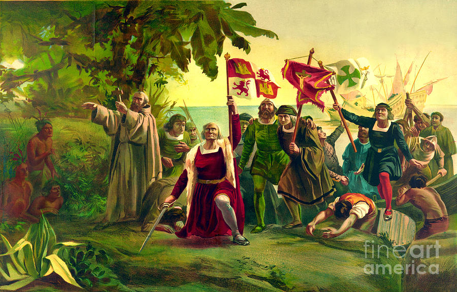 900x576 First Landing Of Columbus On The Shores Of The New World At San - New World Painting