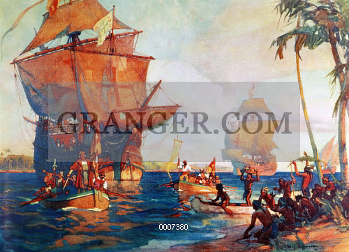 500x361 Image Of Columbus New World, 1492. - New World Painting