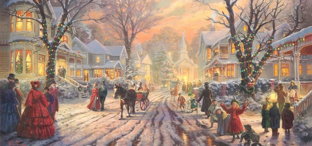 640x300 Free Shipping Wall Artwork Christmas Eve Landscape Handpainting - New Year Painting