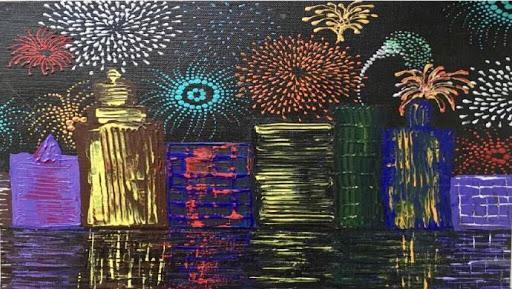 512x289 Knife Painting Party New Year's Celebration Cityscape - New Year Painting
