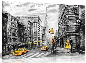 300x221 Black White Yellow New York City Oil Painting Canvas Wall Art - New York Canvas Painting