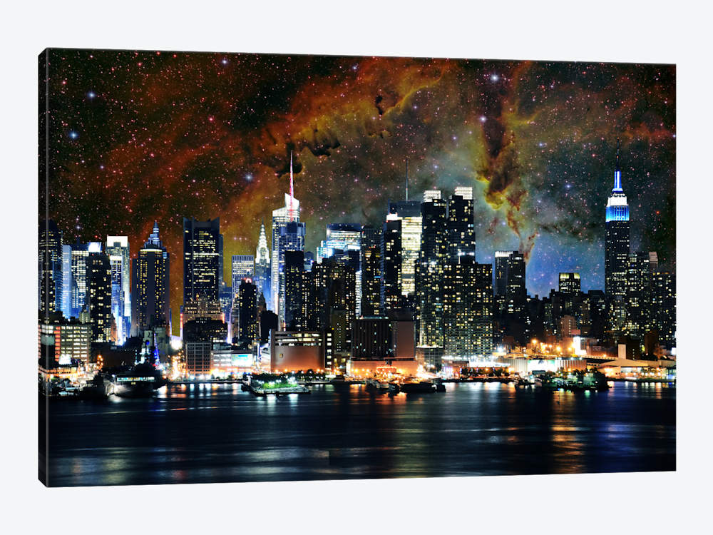 1000x750 New York City, New York Nebula Skyline Art Print 5by5collective - New York Canvas Painting