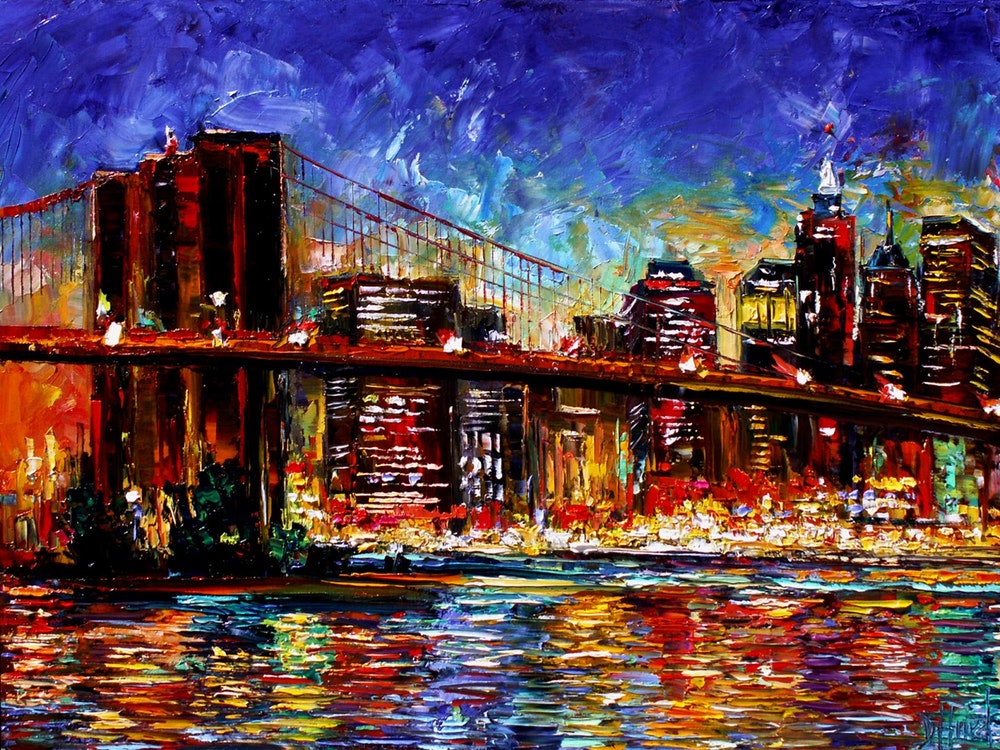 1000x750 Cityscape New York City Brooklyn Bridge Abstract Urban Paintings - New York City Painting