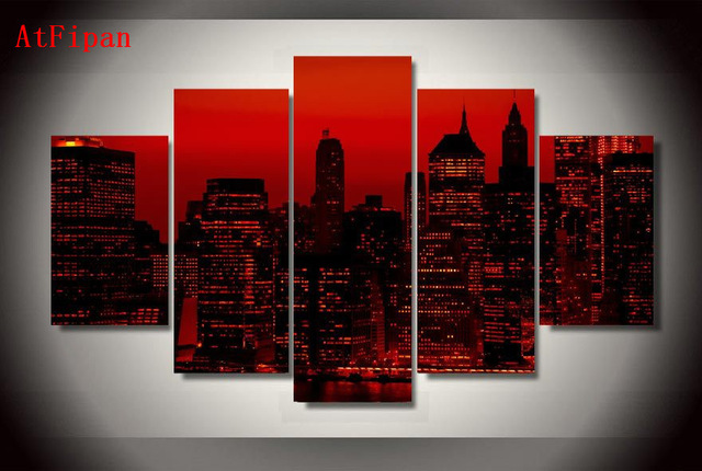 640x430 Atfipan Modualr Paintings On The Wall Hd Printed Red Sky - New York City Painting On Canvas