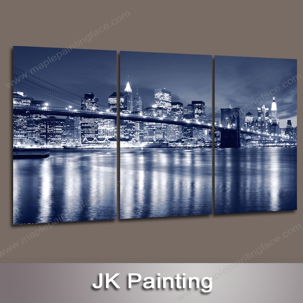 600x600 Multi Panel Beautiful New York City Bridge Night View Unframed Oil - New York City Painting On Canvas