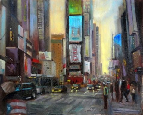 475x384 Times Square, New York City 16 X20 Original Oil On Canvas Hall - New York City Painting On Canvas