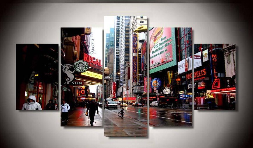 869x510 5 Panel Framed Printed New York City Painting On Canvas Room - New York City Painting On Canvas