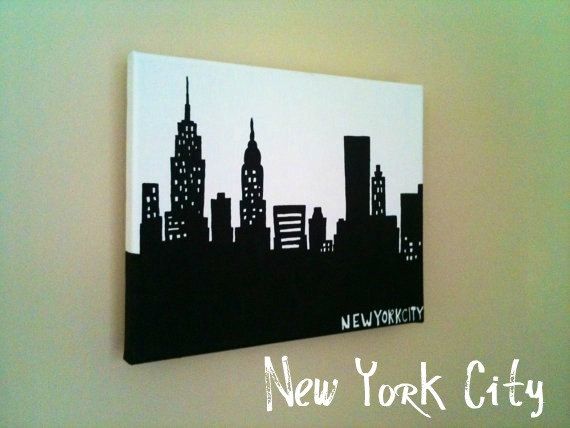 570x428 8x10 Silhouette Skyline Painting On Canvas Of New York City - New York City Painting On Canvas