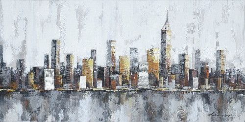 500x250 New York City Skyline Cityscape Architecture Abstract Wall Art Oil - New York City Skyline Canvas Painting