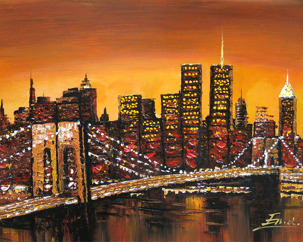 599x480 Original Modern Canvas Painting New York City Skyline Poster By - New York City Skyline Canvas Painting