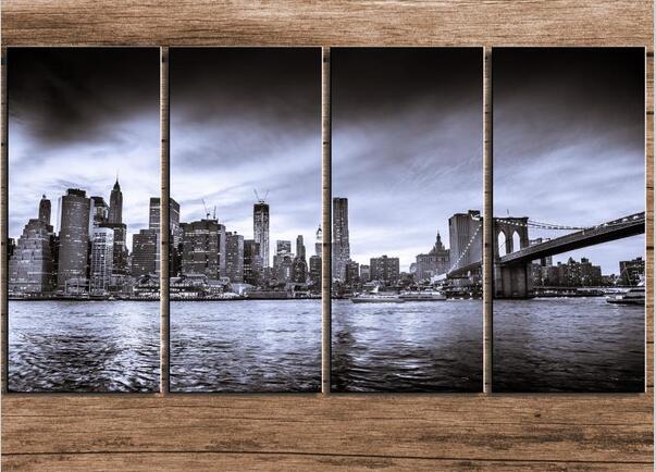 603x434 Black And White New York City Skyline Landscape Modern Oil - New York City Skyline Canvas Painting